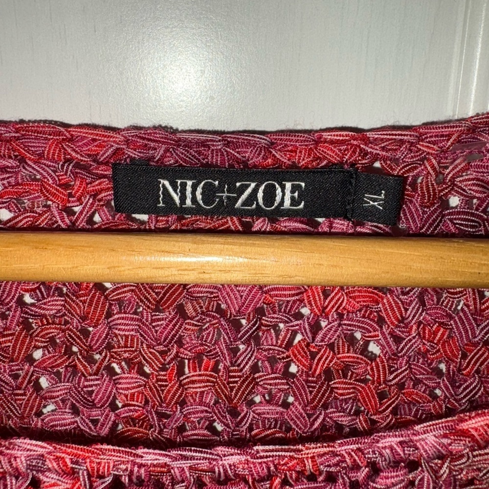 Fringe Bohemian NIC+ZOE crochet knit Sweater with fringe bell sleeve XL - Picture 4 of 9
